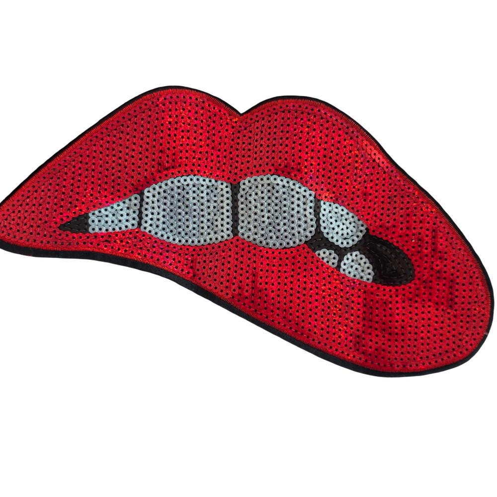 Sequin Lips Patch Red White Black Teeth Iron On Applique